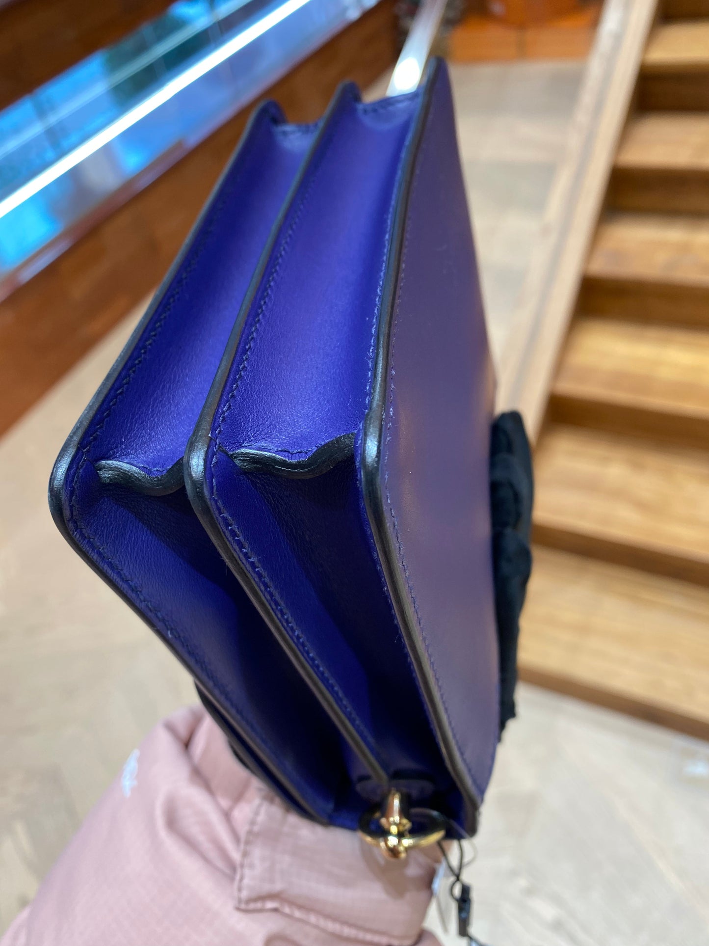 Pre-owned Hermes Roulis Mini M3 Ink Blue Swift Leather Golden Hardware, 2019