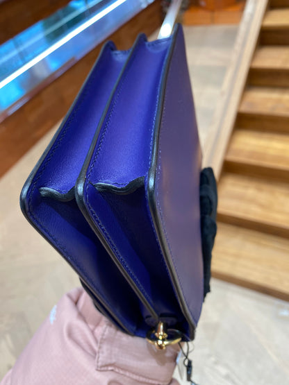 Pre-owned Hermes Roulis Mini M3 Ink Blue Swift Leather Golden Hardware, 2019