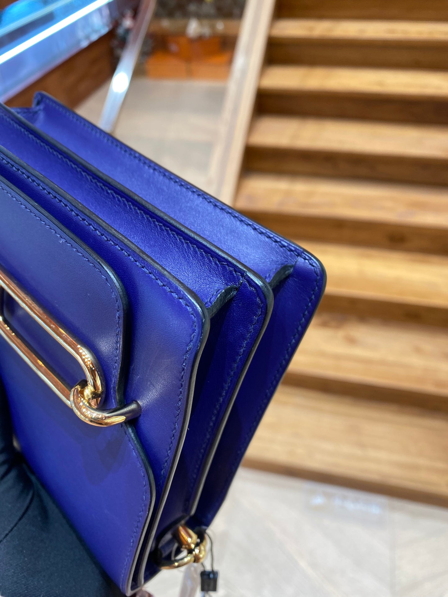 Pre-owned Hermes Roulis Mini M3 Ink Blue Swift Leather Golden Hardware, 2019