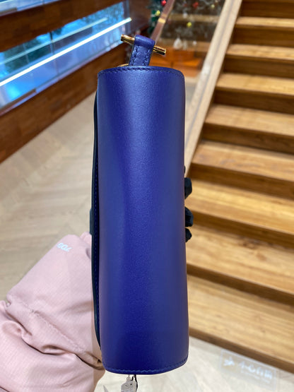 Pre-owned Hermes Roulis Mini M3 Ink Blue Swift Leather Golden Hardware, 2019