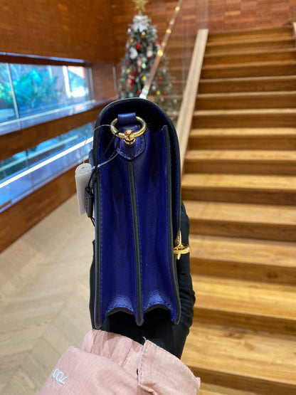 Pre-owned Hermes Roulis Mini M3 Ink Blue Swift Leather Golden Hardware, 2019