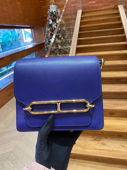 Pre-owned Hermes Roulis Mini M3 Ink Blue Swift Leather Golden Hardware, 2019