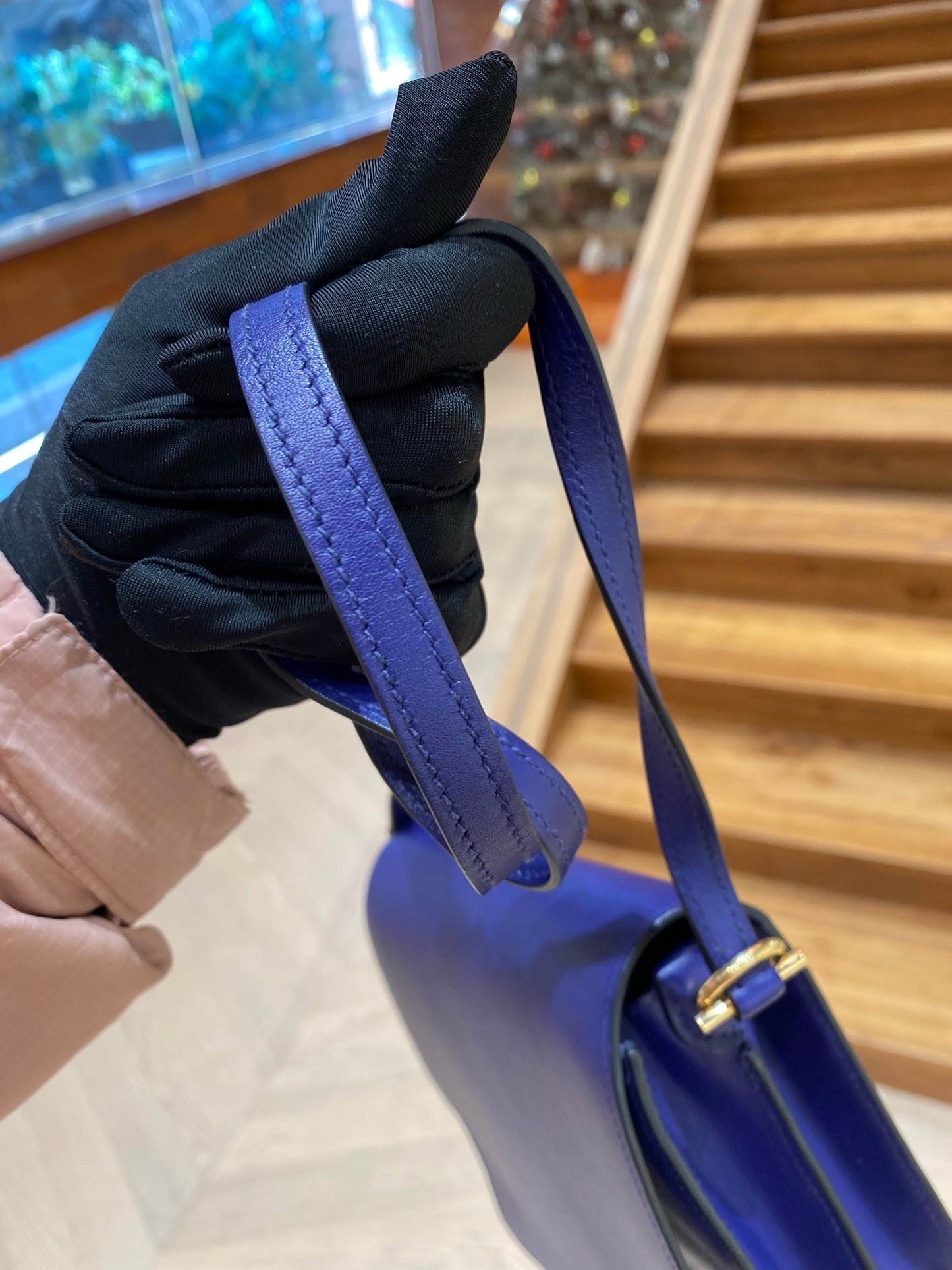 Pre-owned Hermes Roulis Mini M3 Ink Blue Swift Leather Golden Hardware, 2019