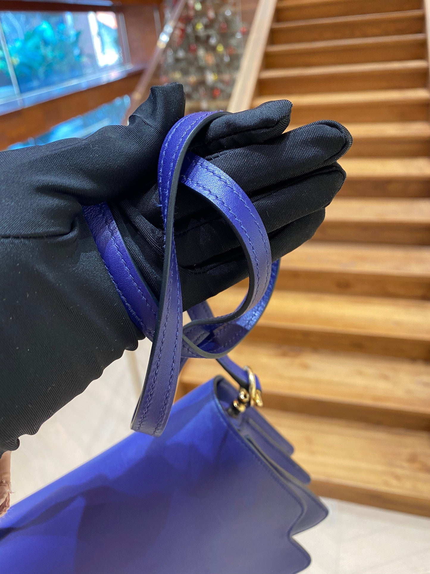 Pre-owned Hermes Roulis Mini M3 Ink Blue Swift Leather Golden Hardware, 2019