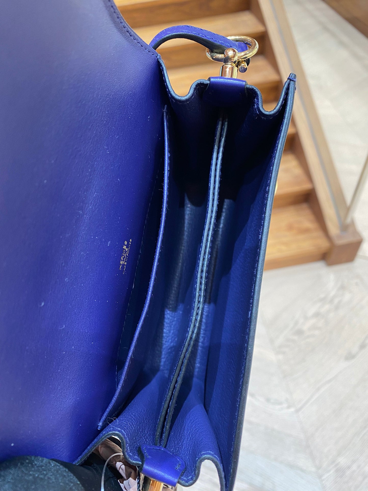 Pre-owned Hermes Roulis Mini M3 Ink Blue Swift Leather Golden Hardware, 2019