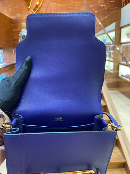 Pre-owned Hermes Roulis Mini M3 Ink Blue Swift Leather Golden Hardware, 2019