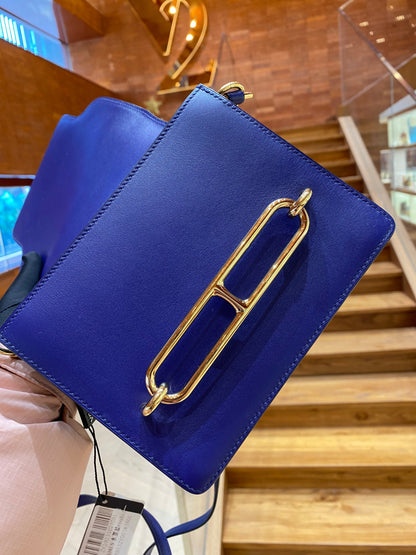 Pre-owned Hermes Roulis Mini M3 Ink Blue Swift Leather Golden Hardware, 2019