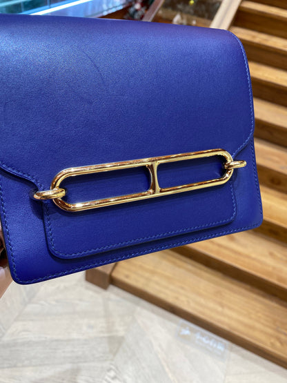 Pre-owned Hermes Roulis Mini M3 Ink Blue Swift Leather Golden Hardware, 2019