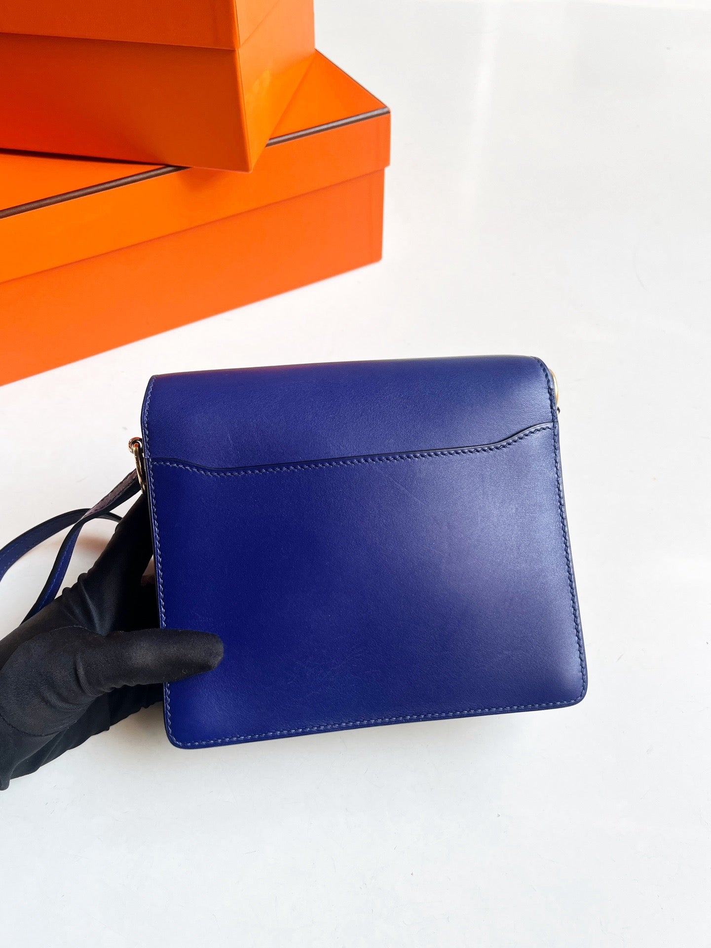 Pre-owned Hermes Roulis Mini M3 Ink Blue Swift Leather Golden Hardware, 2019