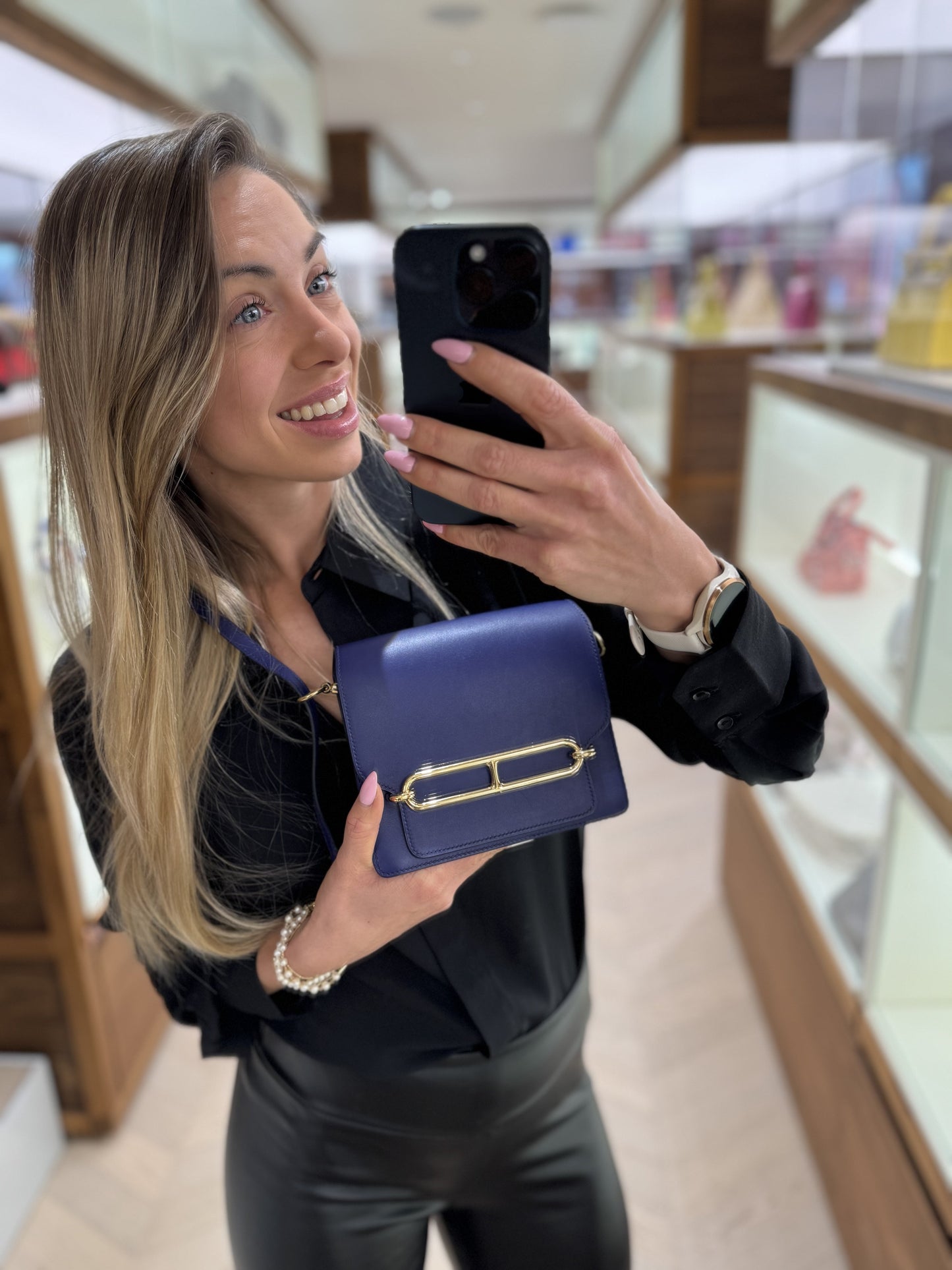 Pre-owned Hermes Roulis Mini M3 Ink Blue Swift Leather Golden Hardware, 2019