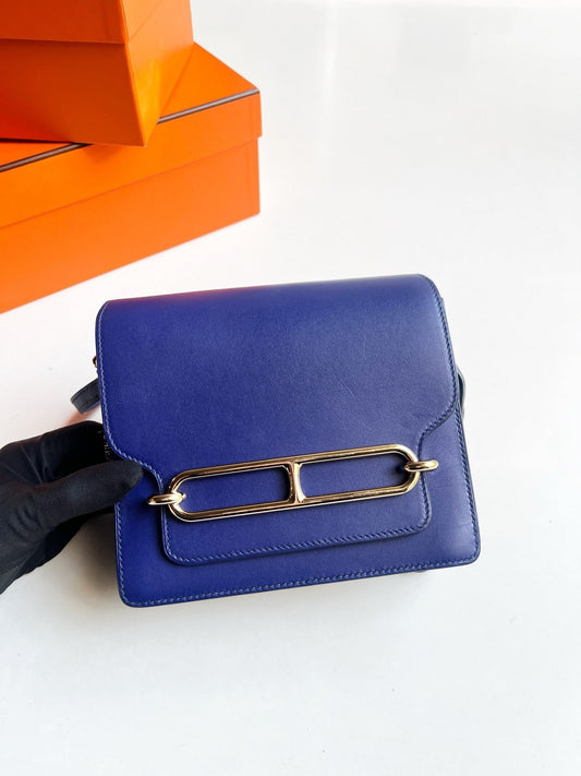 Pre-owned Hermes Roulis Mini M3 Ink Blue Swift Leather Golden Hardware, 2019