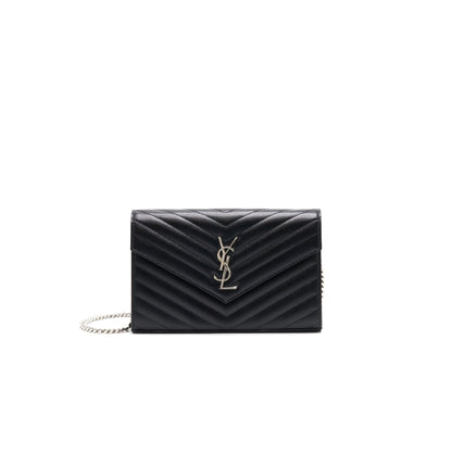 Saint Laurent Envelope Chain Wallet Black SHW