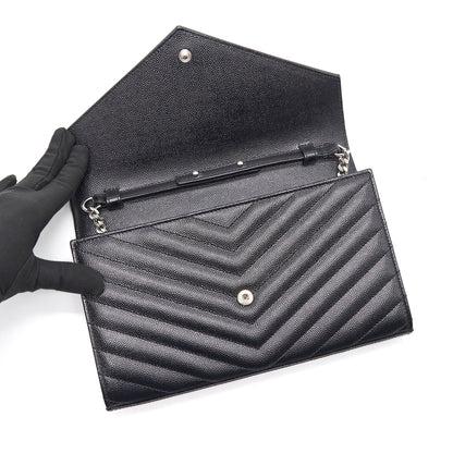 Saint Laurent Envelope Chain Wallet Black SHW