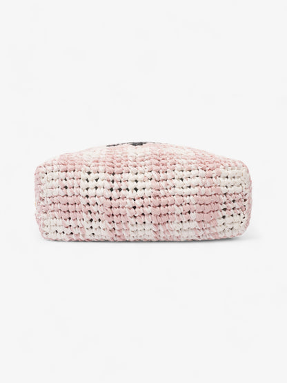 Prada Logo Tote Bag Pink / White / Black Raffia Small