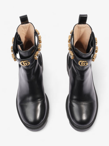 Gucci GG Crystal Ankle Boots  Black / Gold Leather EU 37.5 UK 4.5