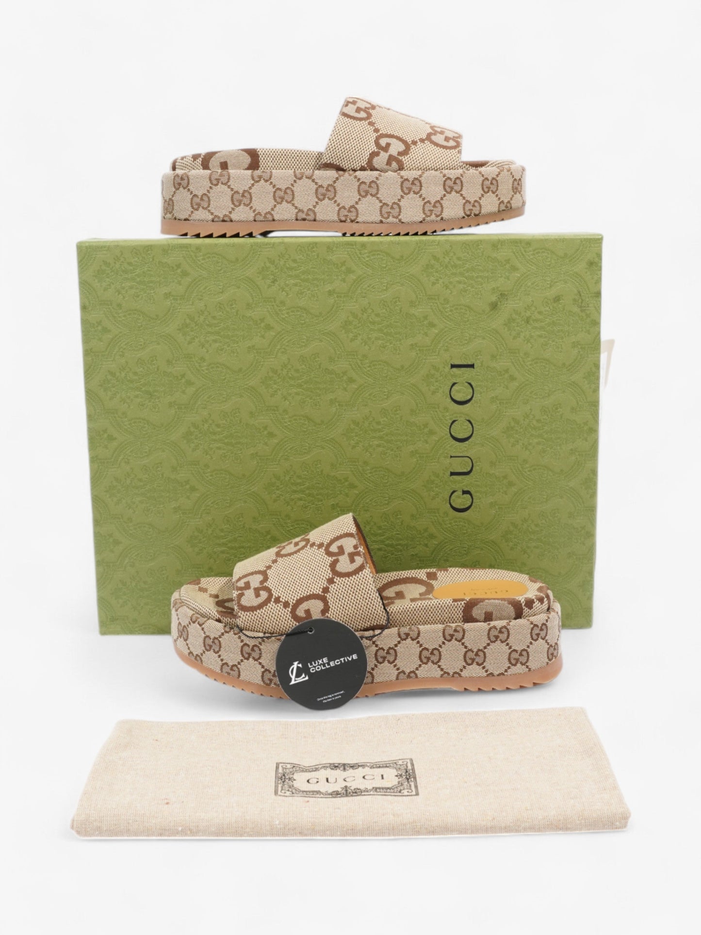 Gucci GG Platform Sandals Beige  / Brown Canvas EU 38.5 UK 5.5