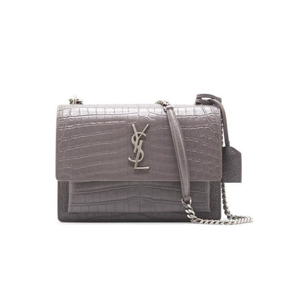 Saint Laurent Sunset Medium Chain Shoulder Bag in Grey Color SHW