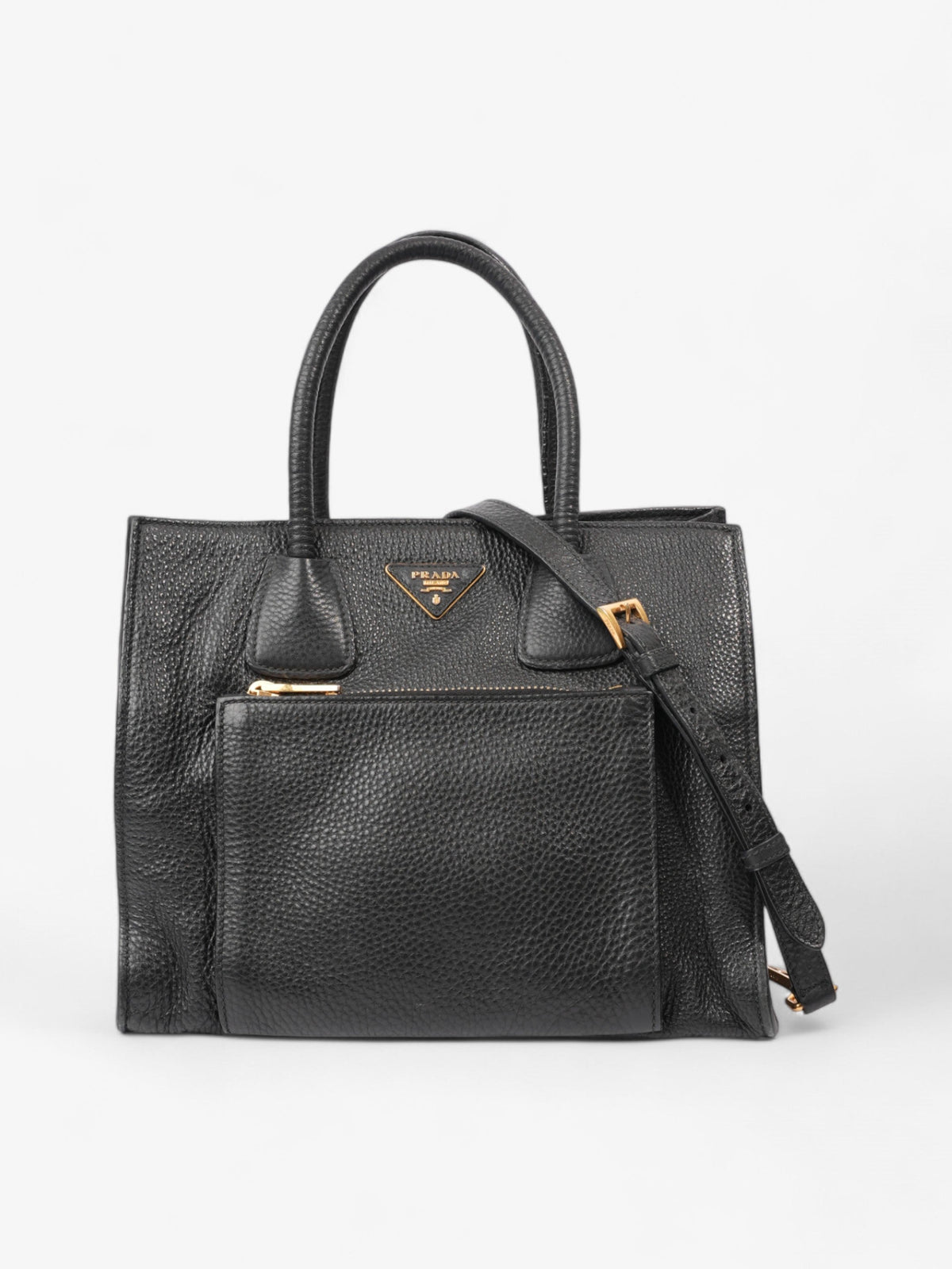 Prada Twin Pocket Two Way Bag Black Leather