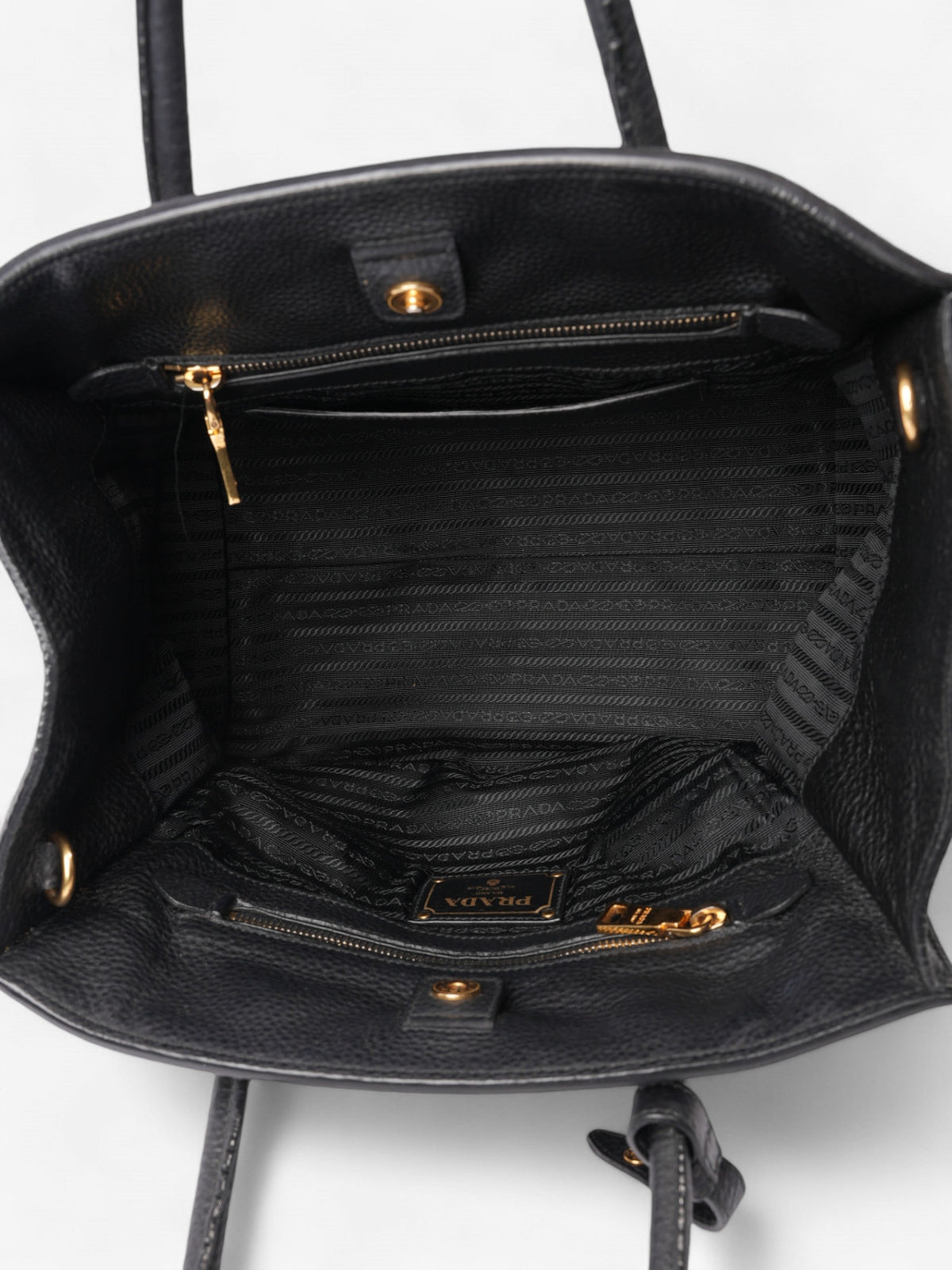 Prada Twin Pocket Two Way Bag Black Leather