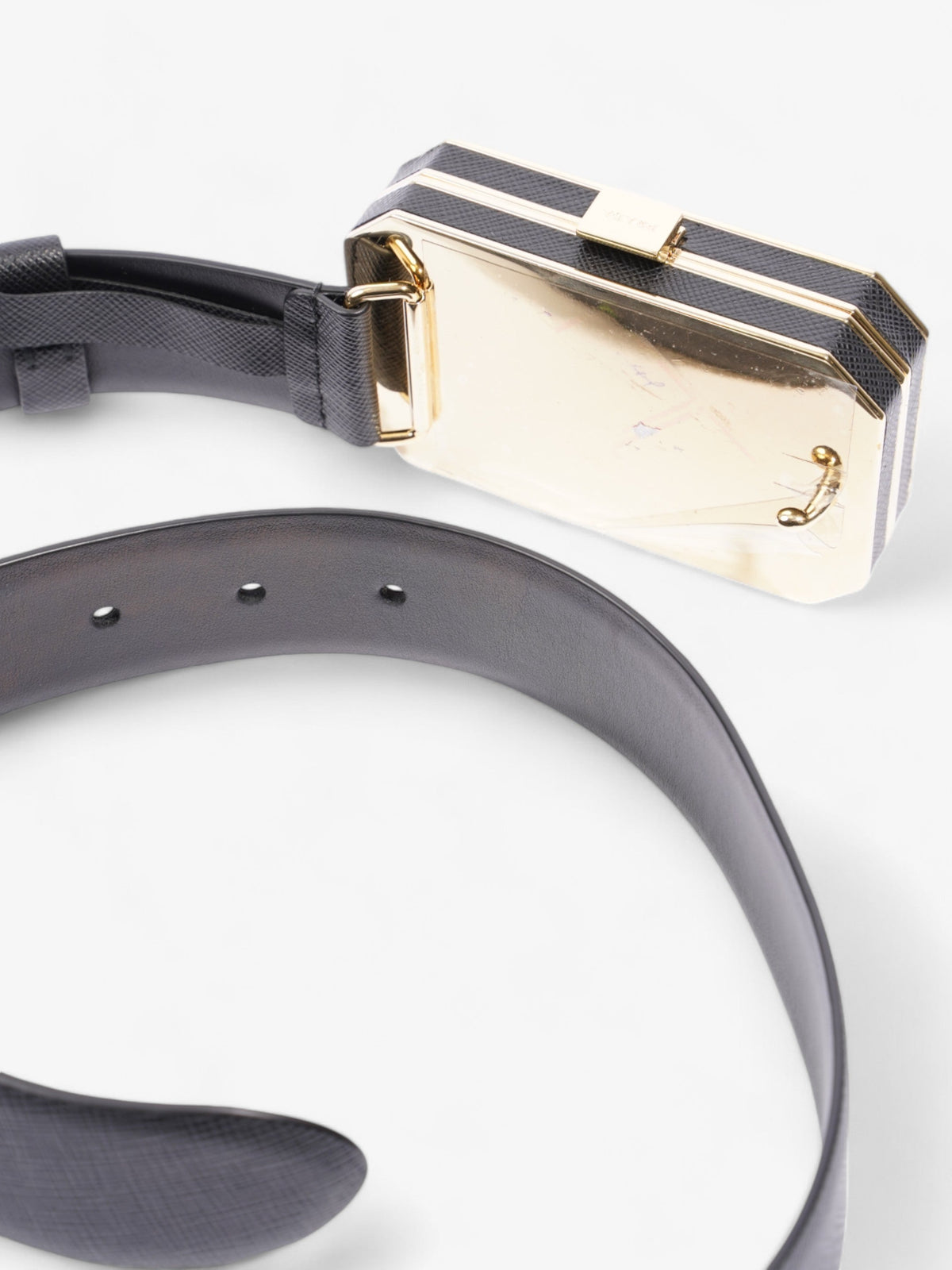 Prada Octagon Logo Belt with Bag Black / Gold Saffiano Leather 80cm / 32"