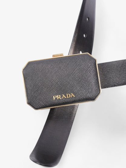 Prada Octagon Logo Belt with Bag Black / Gold Saffiano Leather 80cm / 32"