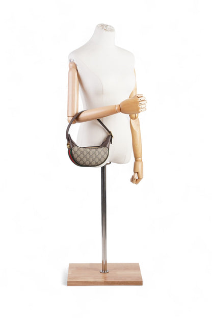 Gucci GG Mini Ophidia Beige And Ebony GG Supreme / Gucci Stripe Coated Canvas