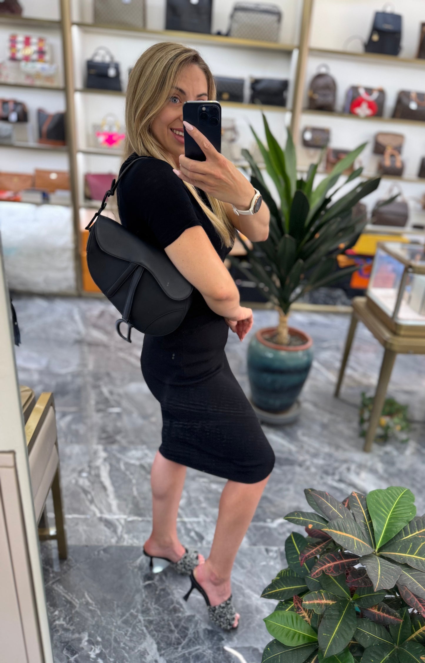 Pre-owned Certified Dior Saddle Medium So Black Matte Calfskin, 2022, w/ dust bag