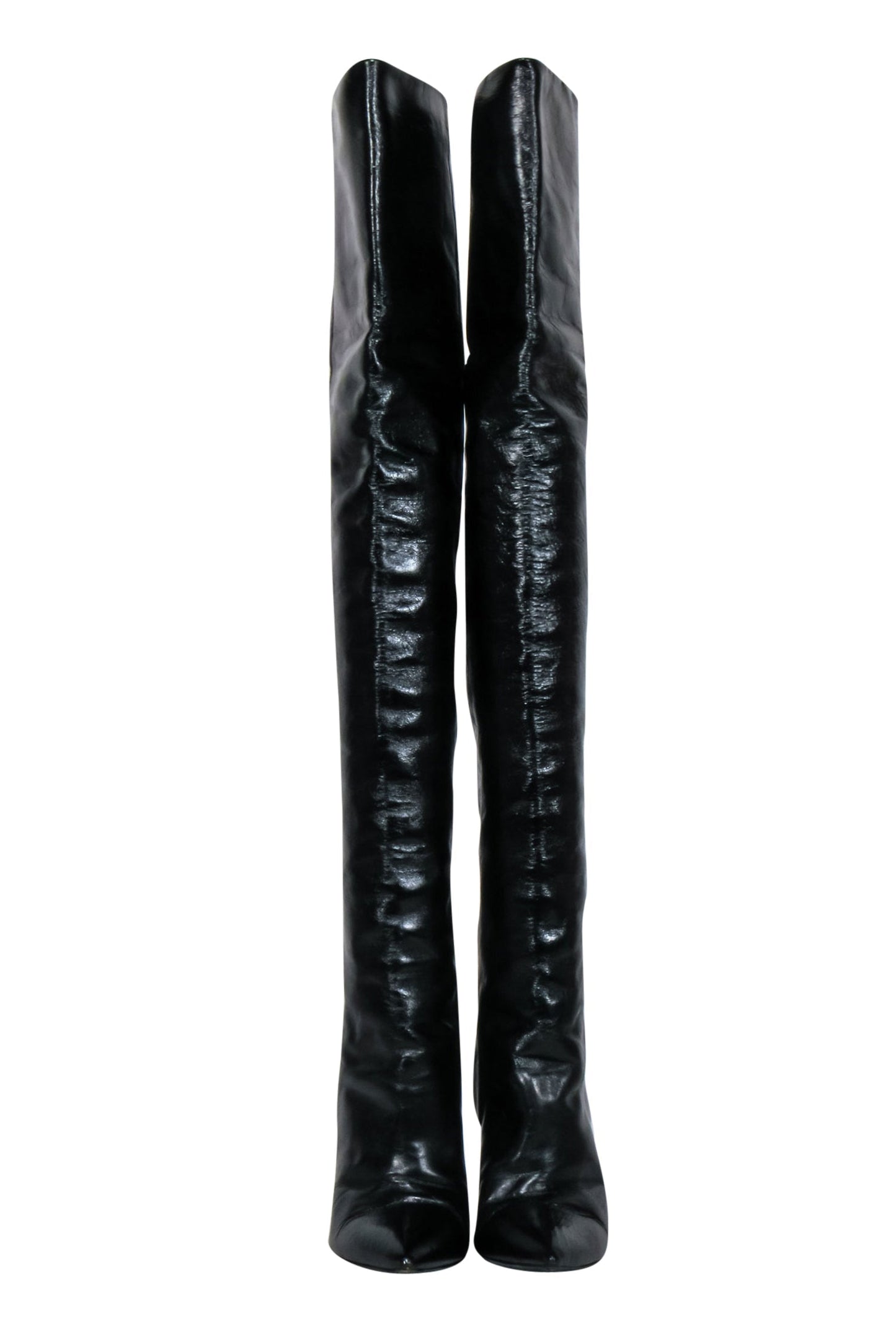 Saint Laurent - Black Crinkle Leather OTK Boots Sz 8