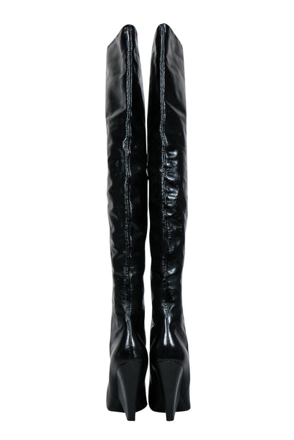 Saint Laurent - Black Crinkle Leather OTK Boots Sz 8