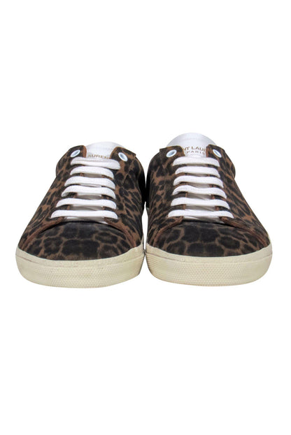 Saint Laurent - Brown Leopard Print Lace-Up Sneakers Sz 11