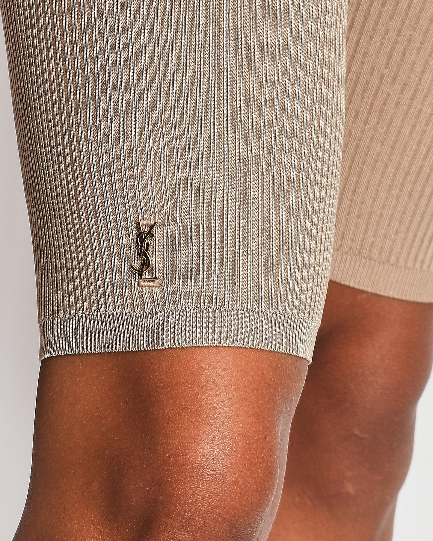 Saint Laurent Camel Ribbed Knit Cycling Shorts Size XS (UK 6)