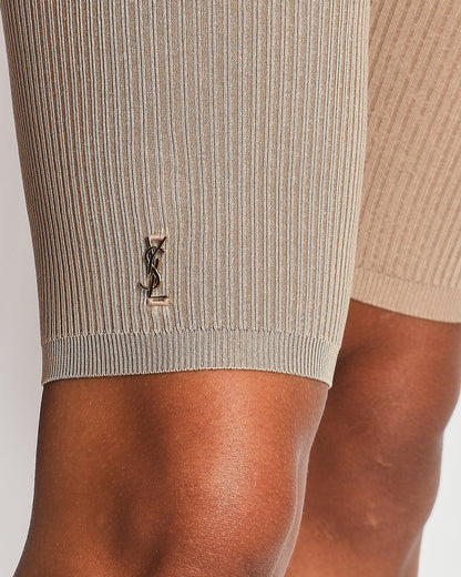 Saint Laurent Camel Ribbed Knit Cycling Shorts Size XS (UK 6)