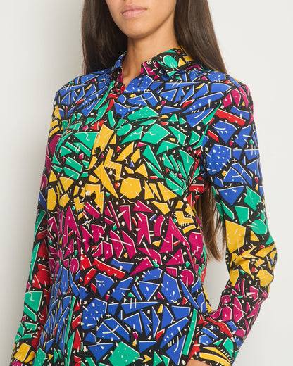 Saint Laurent Multicolour 80's Abstract Printed Long-sleeve Silk Shirt Size FR 34 (UK 6)
