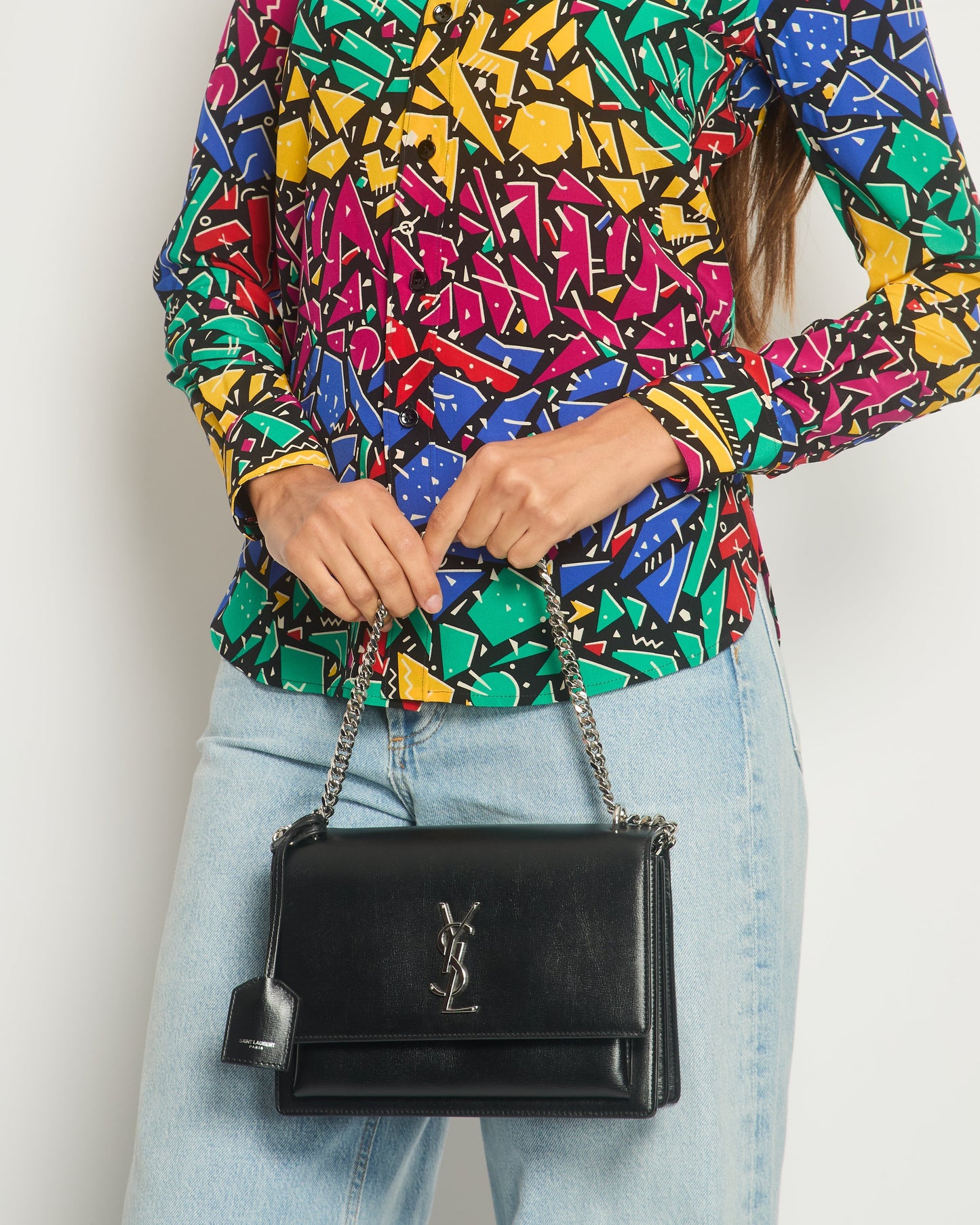 Saint Laurent Multicolour 80's Abstract Printed Long-sleeve Silk Shirt Size FR 34 (UK 6)