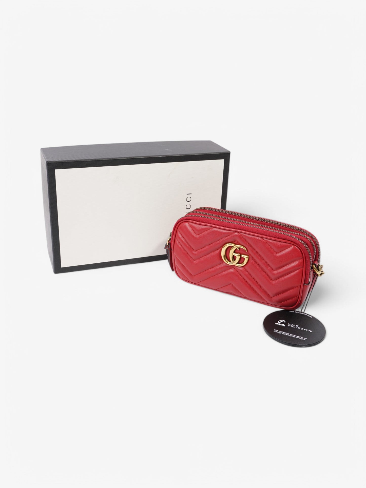 Gucci GG Marmont Chain Hibiscus Red Calfskin Leather Mini