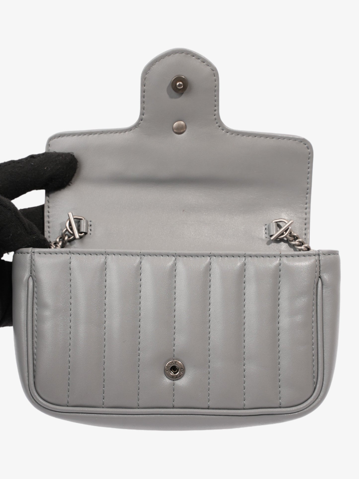 Gucci GG Marmont Grey Matelasse Leather Super Mini