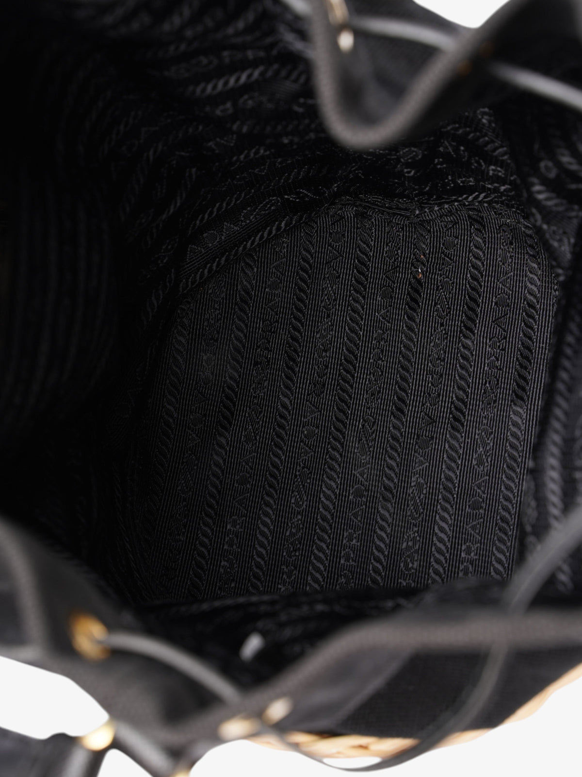 Prada Wicker Bucket Bag Black / Natural Canvas