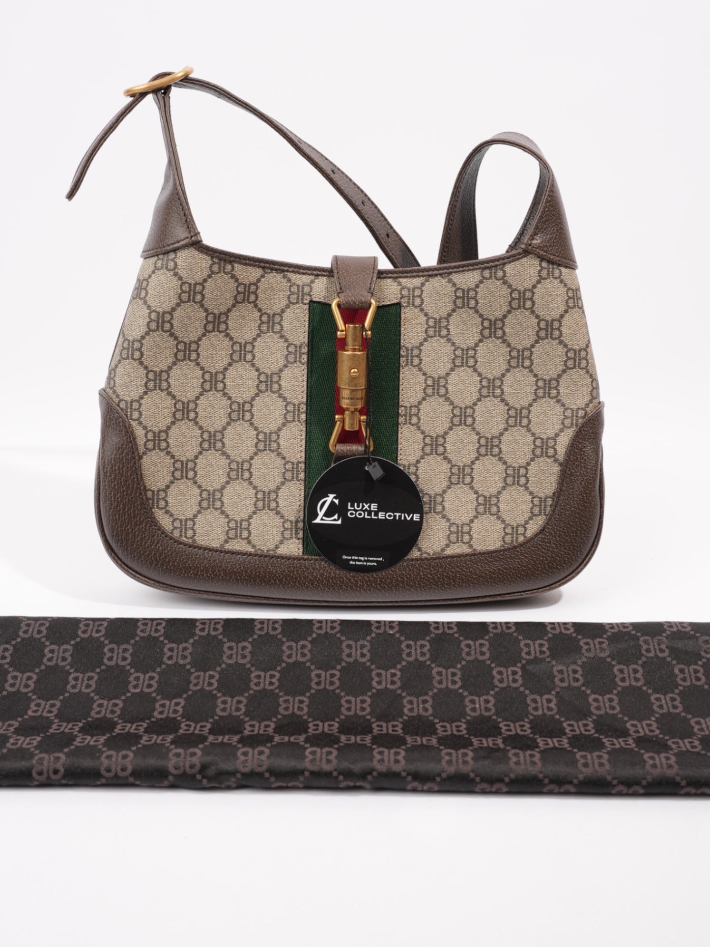 Gucci Gucci X Balenciaga Jackie 1961 Beige And Ebony GG Supreme Coated Canvas Small