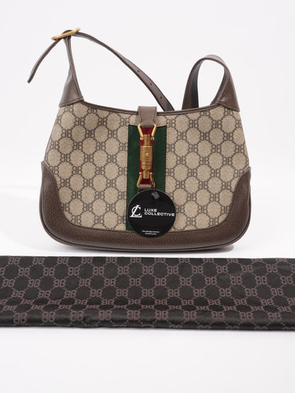 Gucci Gucci X Balenciaga Jackie 1961 Beige And Ebony GG Supreme Coated Canvas Small