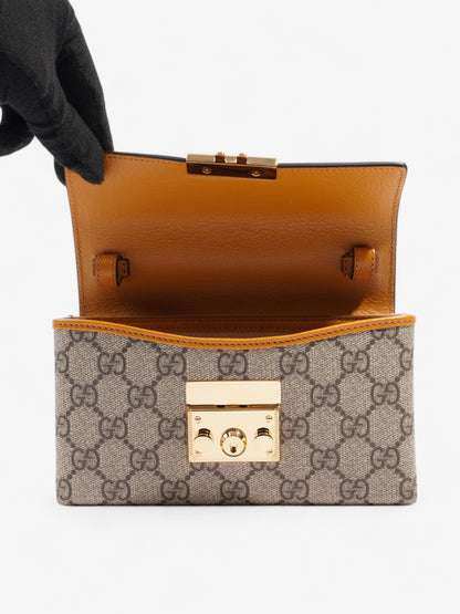 Gucci Padlock Top Handle GG Supreme / Cream / Mustard Calfskin Leather Mini