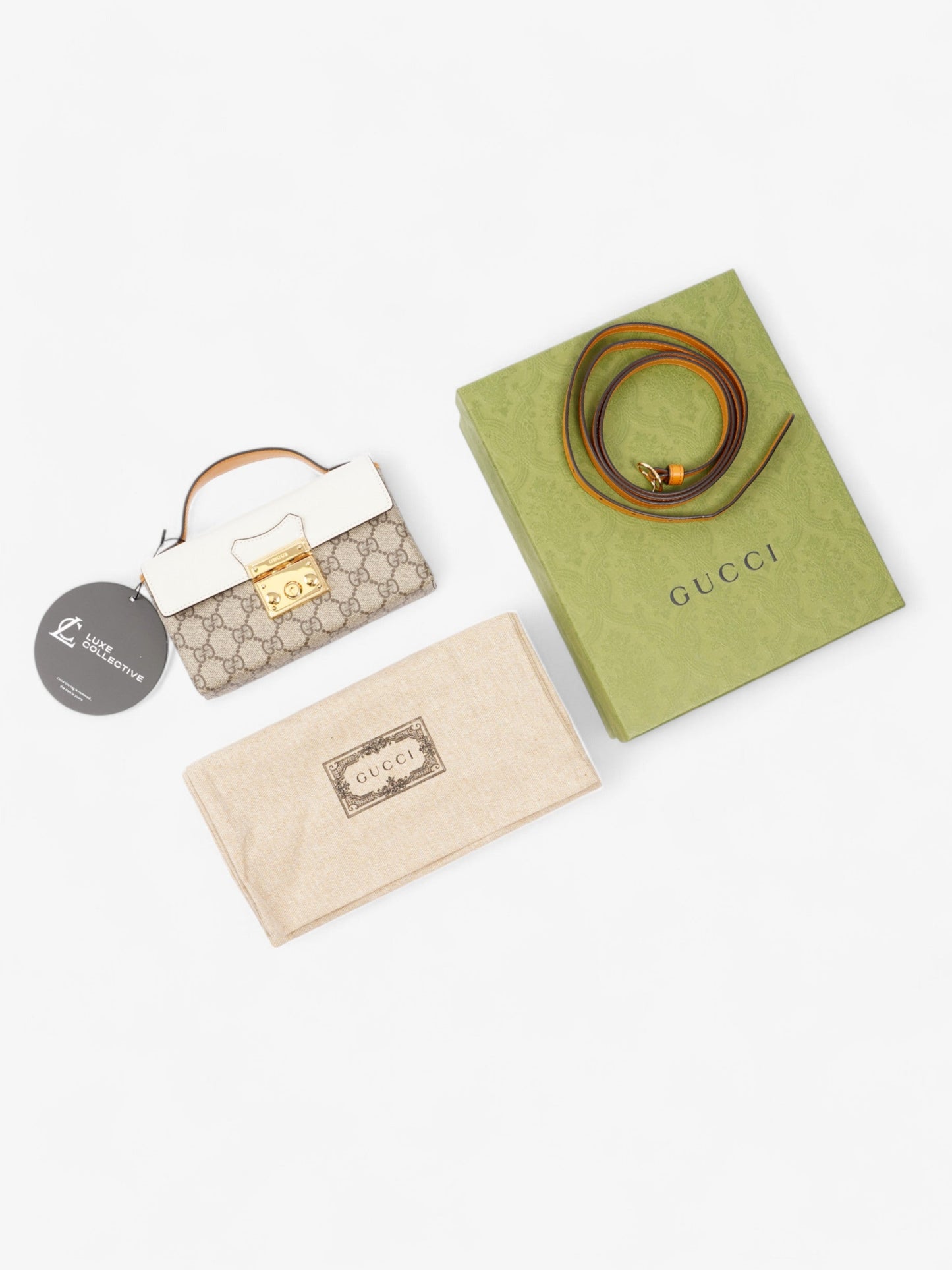 Gucci Padlock Top Handle GG Supreme / Cream / Mustard Calfskin Leather Mini