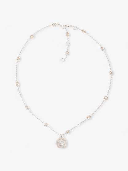 Gucci Interlocking G Necklace with Flower Silver Silver Sterling