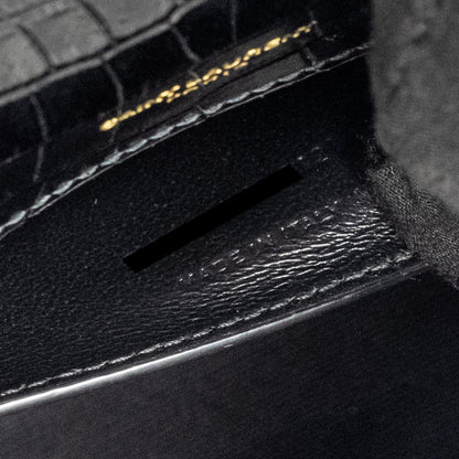 Saint Laurent/YSL Kate Tassel Bag Croc-Embossed Calfskin Black GHW