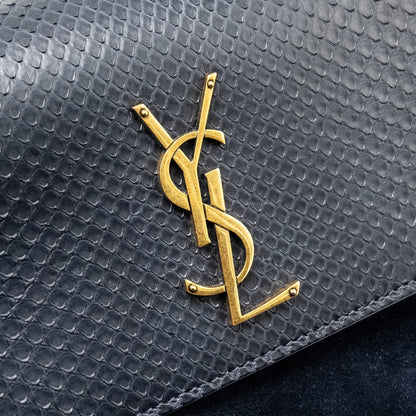 Saint Laurent /YSL Sunset Bag Python/Suede Navy GHW