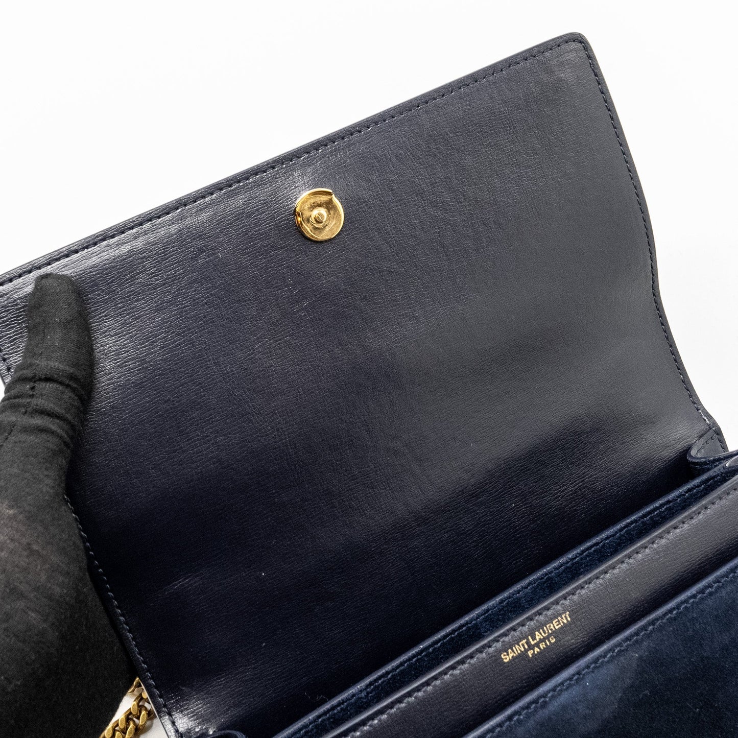 Saint Laurent /YSL Sunset Bag Python/Suede Navy GHW