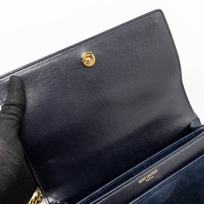 Saint Laurent /YSL Sunset Bag Python/Suede Navy GHW