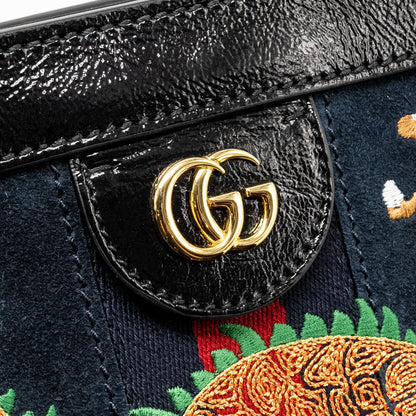 Gucci Ophidia Chain Bag Dragon Embroidered Suede Blue/Black/Multicolour