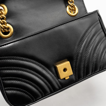 Gucci Mini GG Marmont Shoulder Bag Calfskin Black