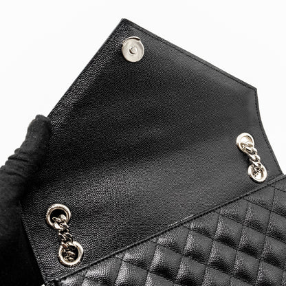 Saint Laurent/YSL Medium Envelope Chain Bag Grained Calfskin Mix Matelasse Black SHW