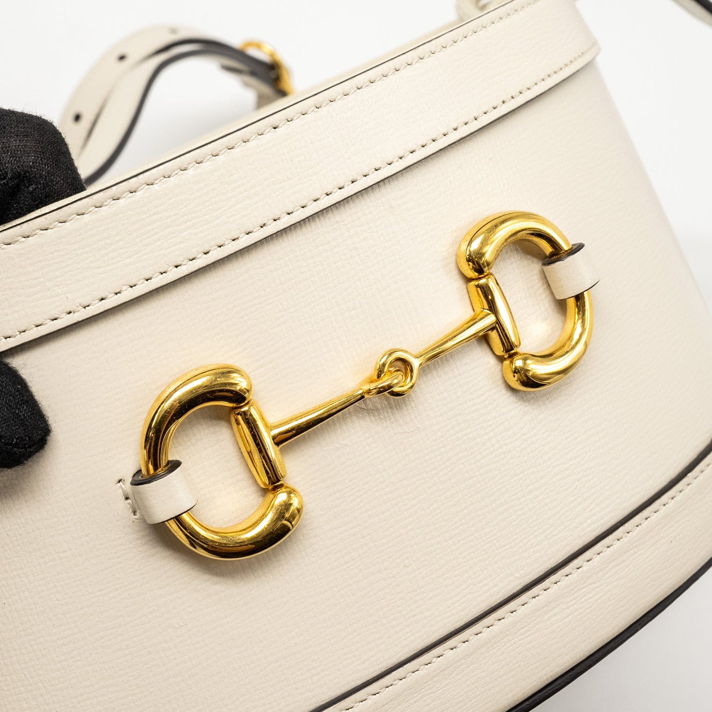 Gucci 1955 Horsebit Bucket Tote Bag Calfskin White